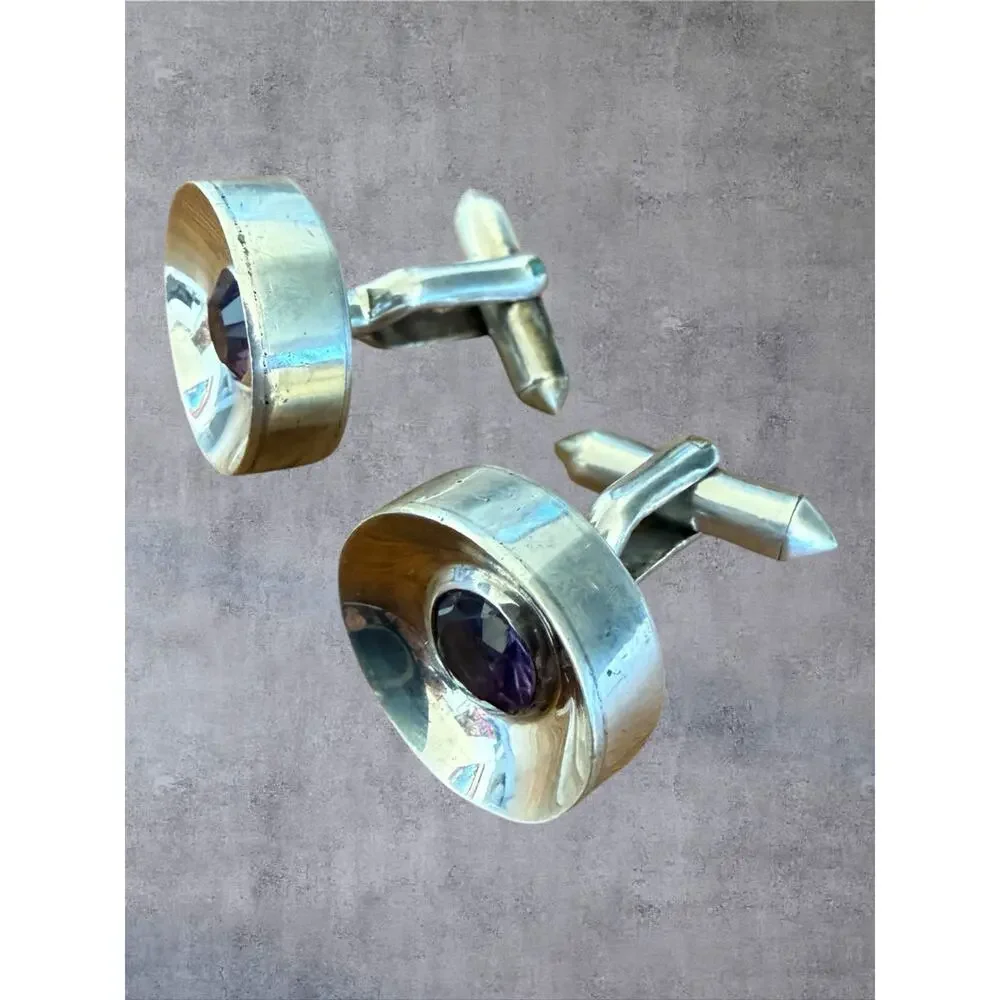 Antonio Pineda Taxco Mexico Sterling Silver Color Change Sapphire Cufflinks 23g